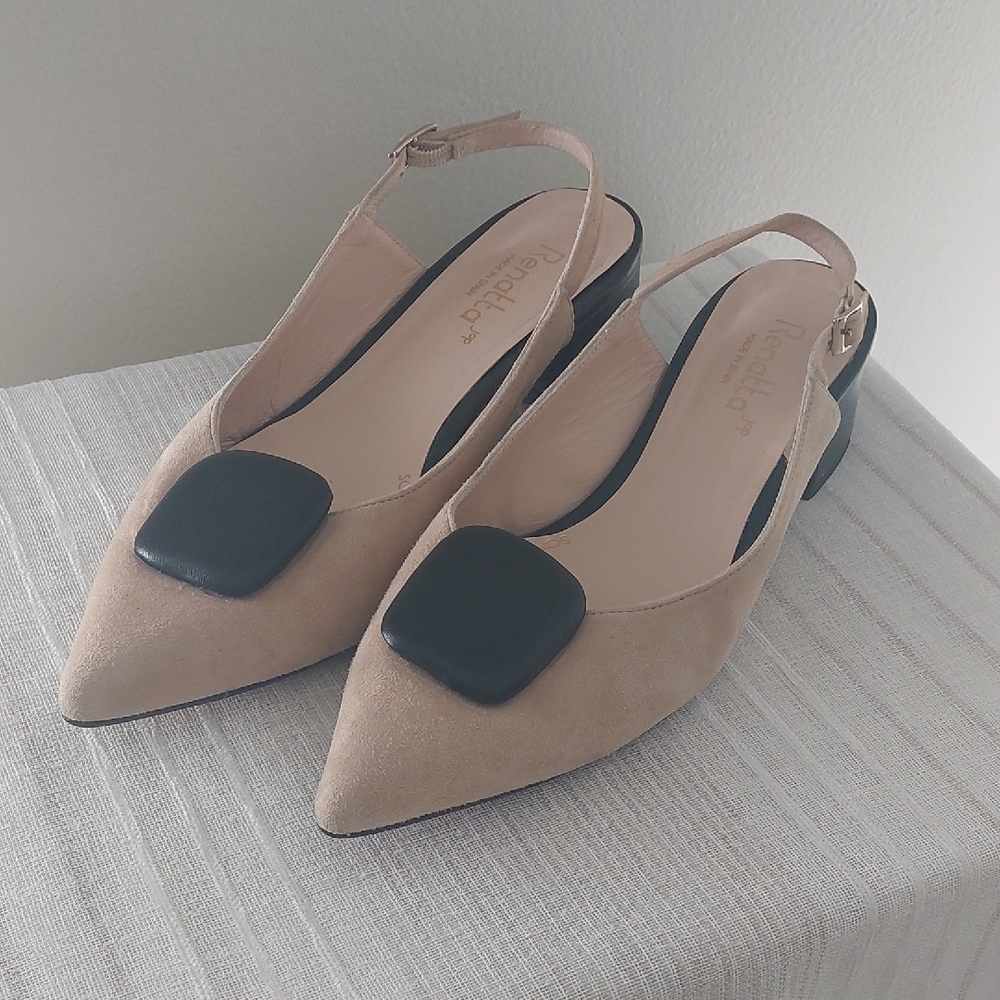 Renatta Jop Low Heel Leather Sling Back Shoes